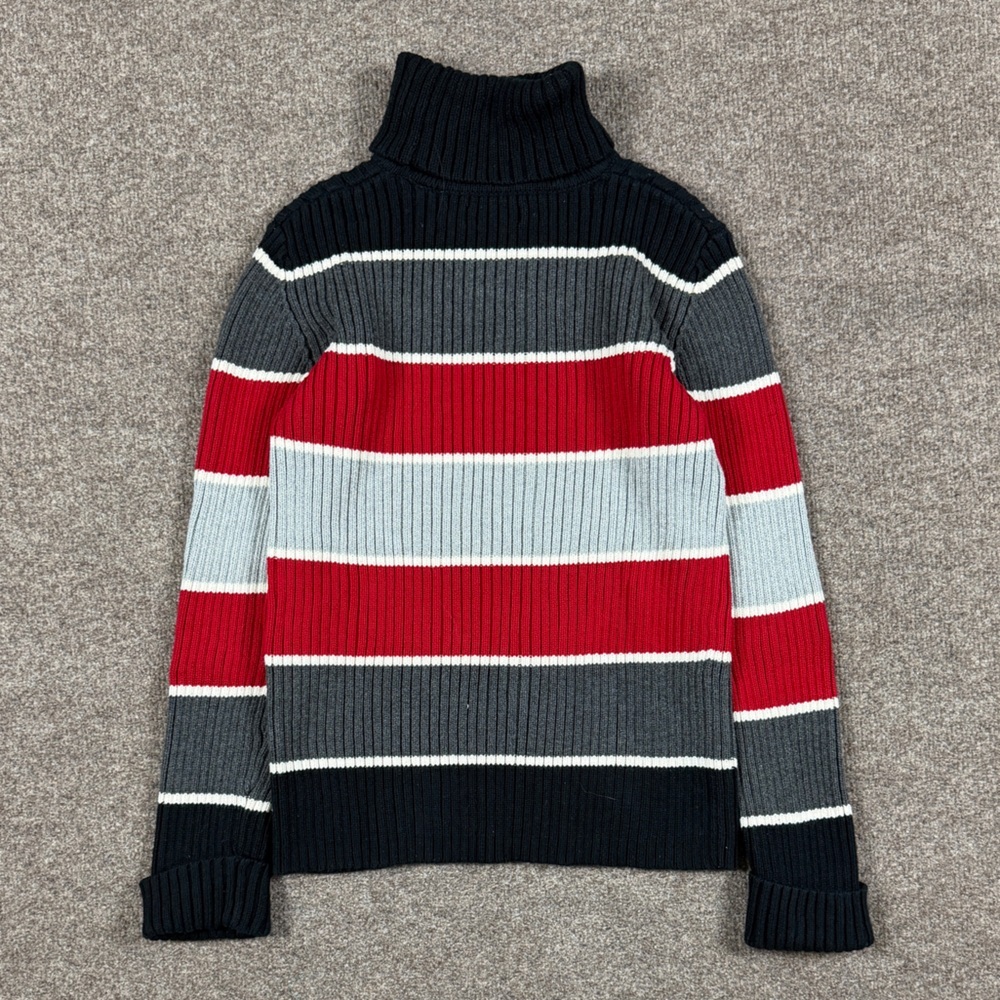 Vintage Black Grey Red Ribbed Striped Knit Turtleneck Sweater Women’s S 90s Y2K - Picture 4 of 7